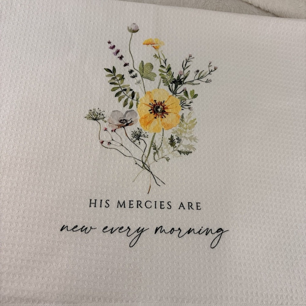 His Mercies Are New Every Morning Christian Kitchen Towel Watercolor Wildflower - Picture 2 of 7